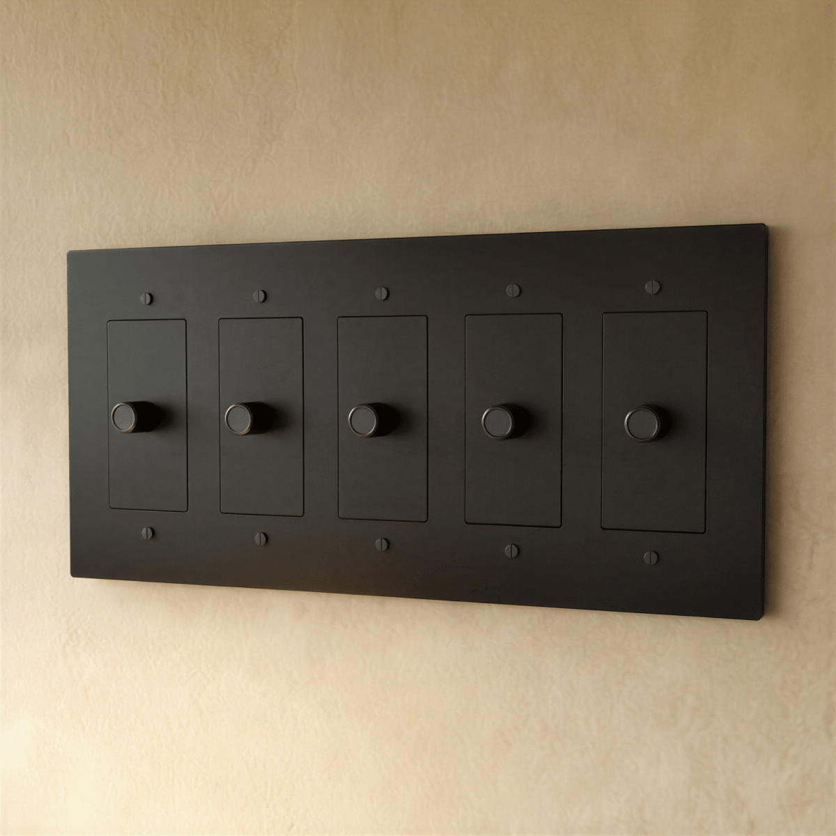 Residence Supply Brass Dimmer Switch for 1 to 5 Gang, showing multiple switches with brass finish and adjustable dimming controls.