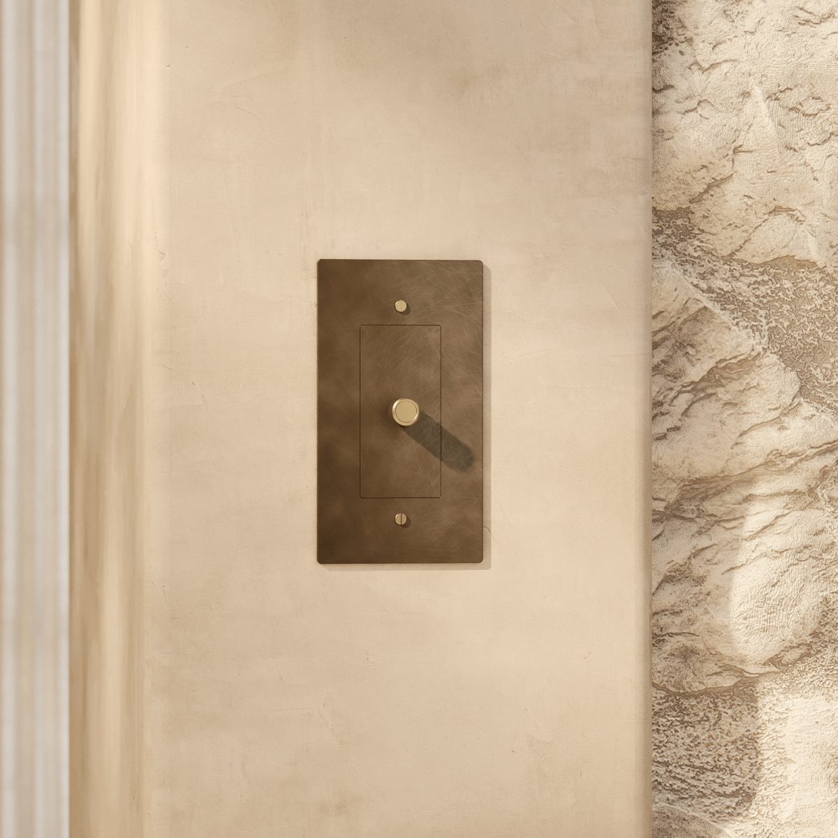 Brass dimmer switch for 1 to 5 gang installations by Residence Supply, showing multiple switch units in a modern electrical setup.