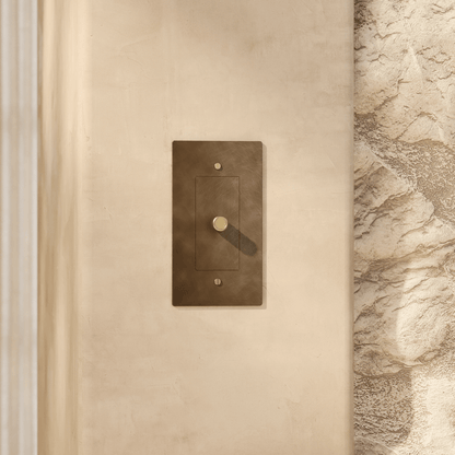 Brass dimmer switch for 1 to 5 gang installations by Residence Supply, showing multiple switch units in a modern electrical setup.