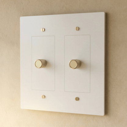 Brass dimmer switch with 1 to 5 gang configuration from Residence Supply, featuring multiple toggle controls for lighting adjustment.