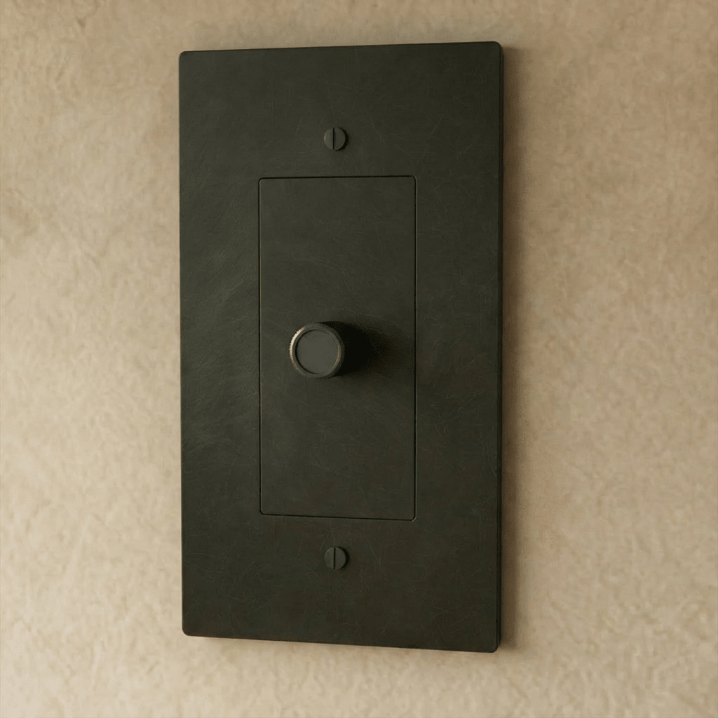 Brass dimmer switch by Residence Supply with 1 to 5 gang options, featuring multiple toggle switches and modern design.