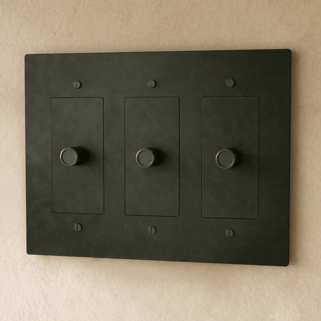 Brass dimmer switch for 1 to 5 gang installations by Residence Supply, with multiple dimmer controls and brass finish.