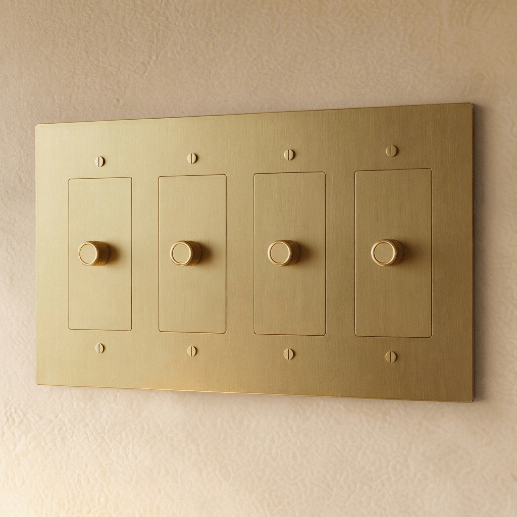 Brass dimmer switch with 1 to 5 gang configuration, Residence Supply electrical switch for adjustable lighting control.