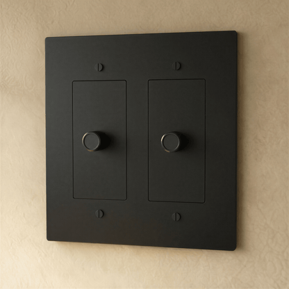 Brass dimmer switch for 1 to 5 gang electrical panel by Residence Supply, showing sleek brass finish and multiple control dials.