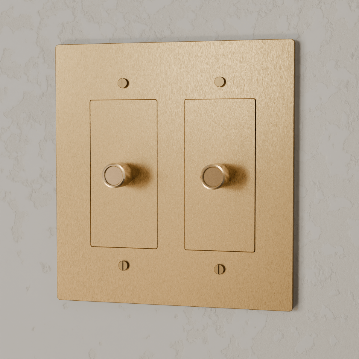 Brass 3-Way Rotary Dimmer Switch by Residence Supply with 1 to 5 gang configuration, showing rotary control knobs and mounting plate