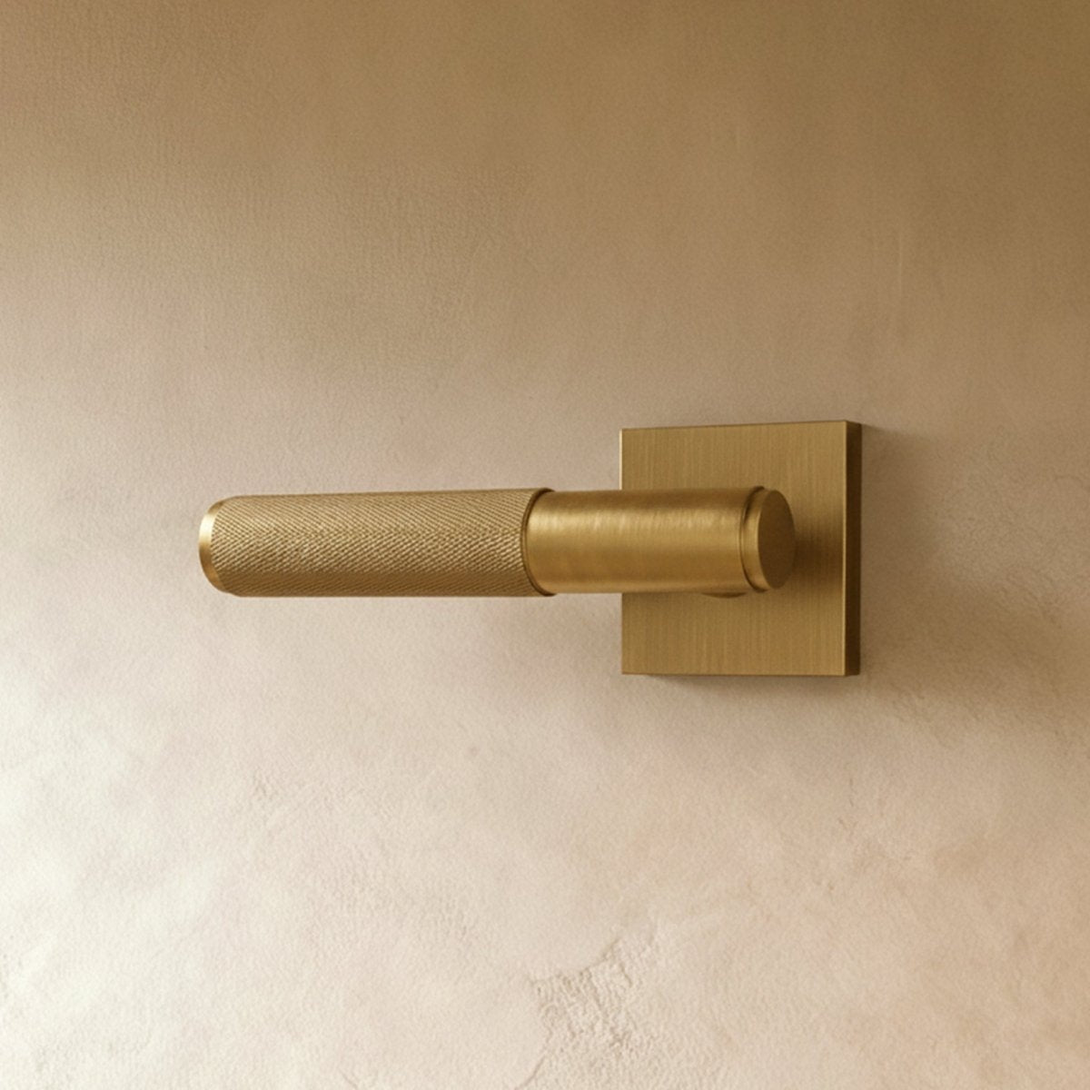 Open-box brass door handle from Residence Supply, showcasing a polished metal finish and ergonomic design for home door hardware.
