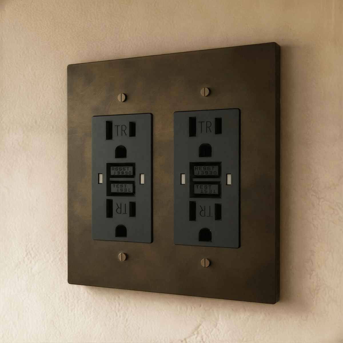 Residence Supply Brass Outlet 1 to 4 Gang electrical outlet with multiple socket openings for versatile wiring.