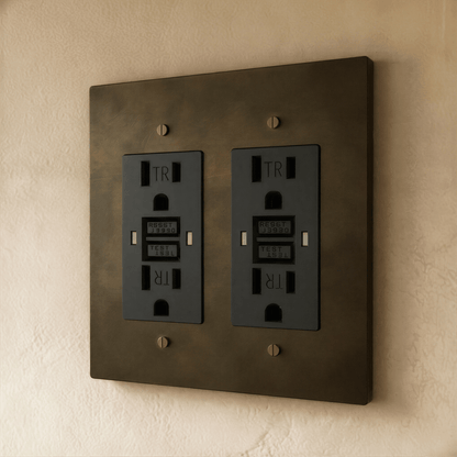 Residence Supply Brass Outlet 1 to 4 Gang electrical outlet with multiple socket openings for versatile wiring.