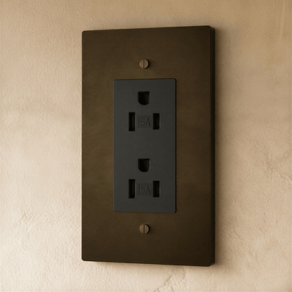 Residence Supply Brass Outlet 1 to 4 Gang electrical outlet with brass finish, multiple plug sockets, and durable metal construction.