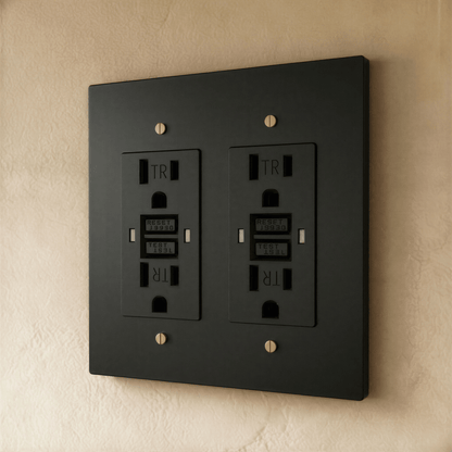 Residence Supply Brass Outlet with 1 to 4 gang configuration, showcasing polished brass electrical outlet and switch plates.
