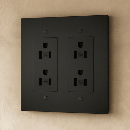 Brass electrical outlet for 1 to 4 gang installations, Residence Supply brand, showing polished brass finish and multiple socket slots.