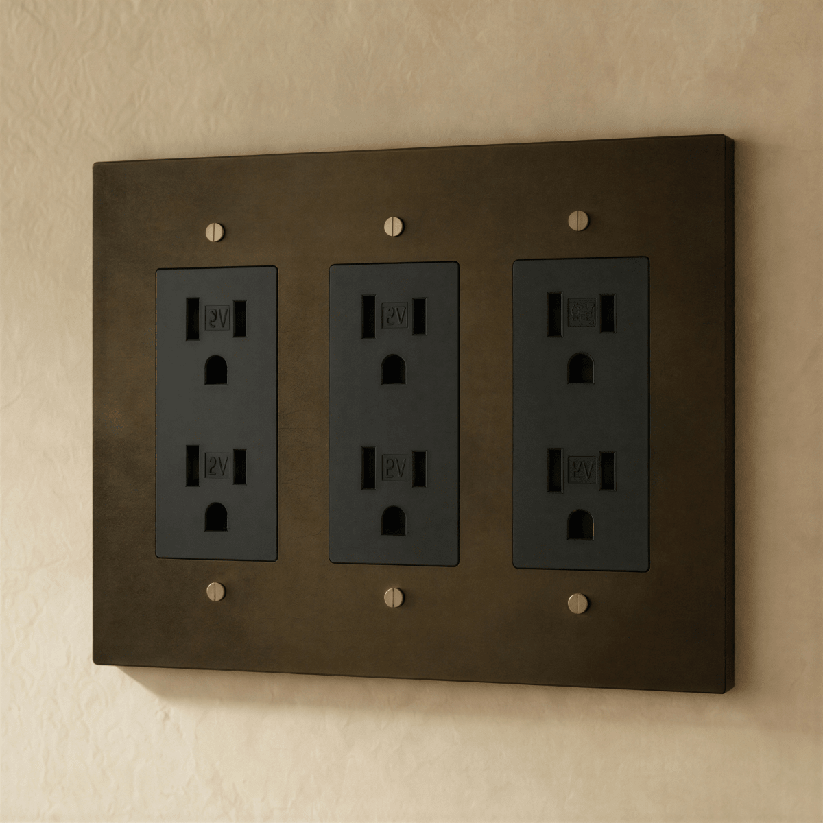Residence Supply Brass Outlet 1 to 4 Gang electrical outlet with multiple sockets and brass finish, suitable for home wiring.