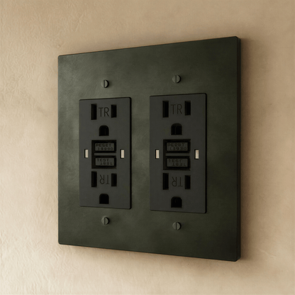 Residence Supply Brass Outlet 1 to 4 Gang electrical outlet with multiple sockets and brass finish, suitable for wall installation.