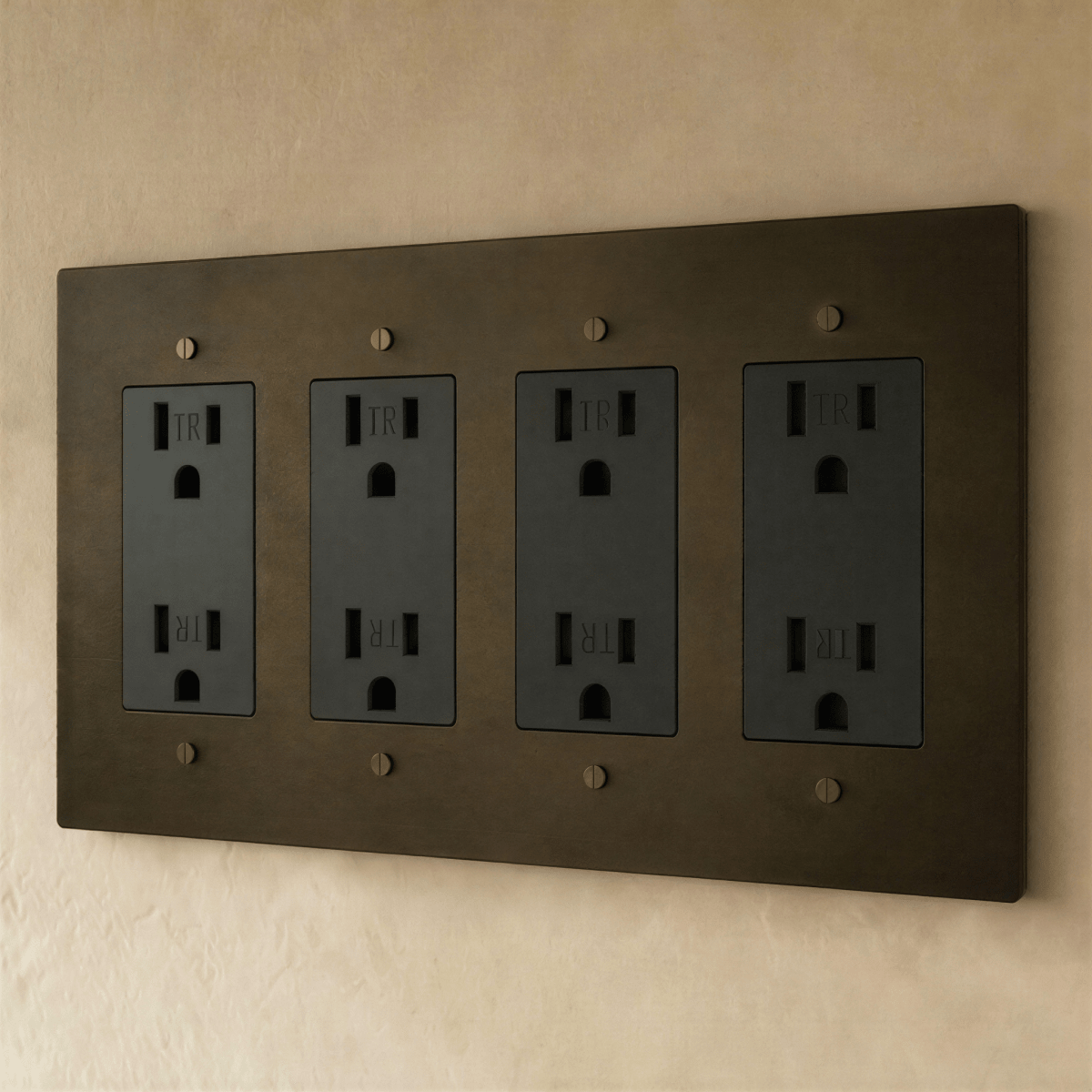 Residence Supply Brass Outlet 1 to 4 Gang electrical outlet with multiple sockets, durable brass construction, and sleek design.