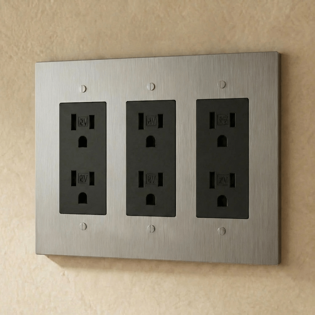 Residence Supply Brass Outlet 1 to 4 Gang electrical outlet with multiple sockets, durable brass construction, and modern design.