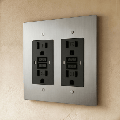 Brass outlet cover plate for 1 to 4 gang electrical outlets, Residence Supply brand, with polished brass finish.