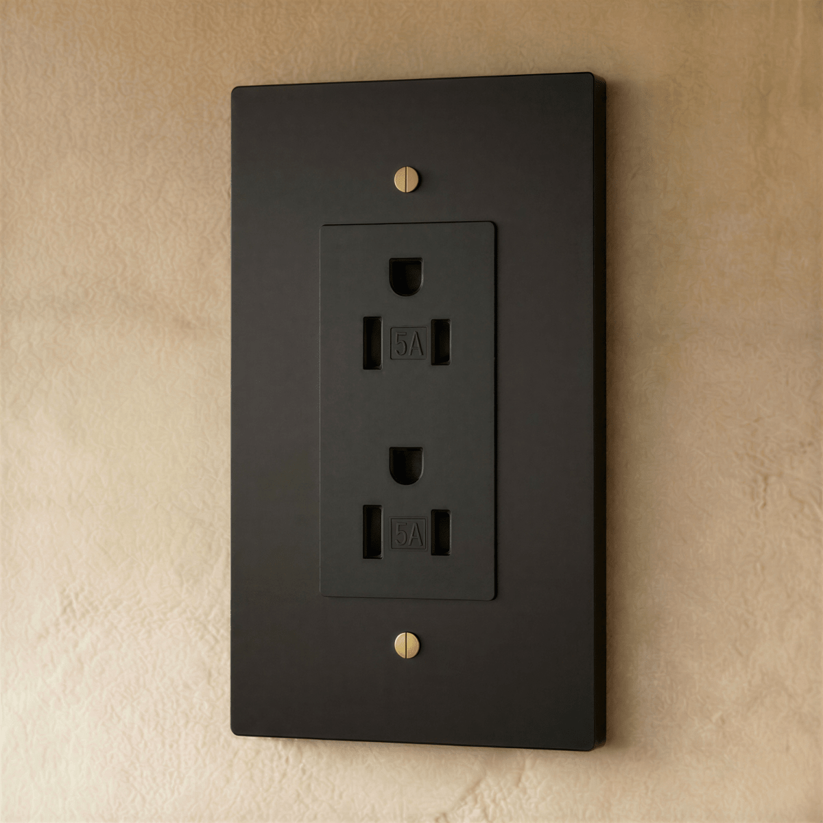Residence Supply Brass Outlet 1 to 4 gang electrical outlet with brass finish and multiple socket configurations.