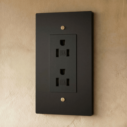 Residence Supply Brass Outlet 1 to 4 gang electrical outlet with brass finish and multiple socket configurations.