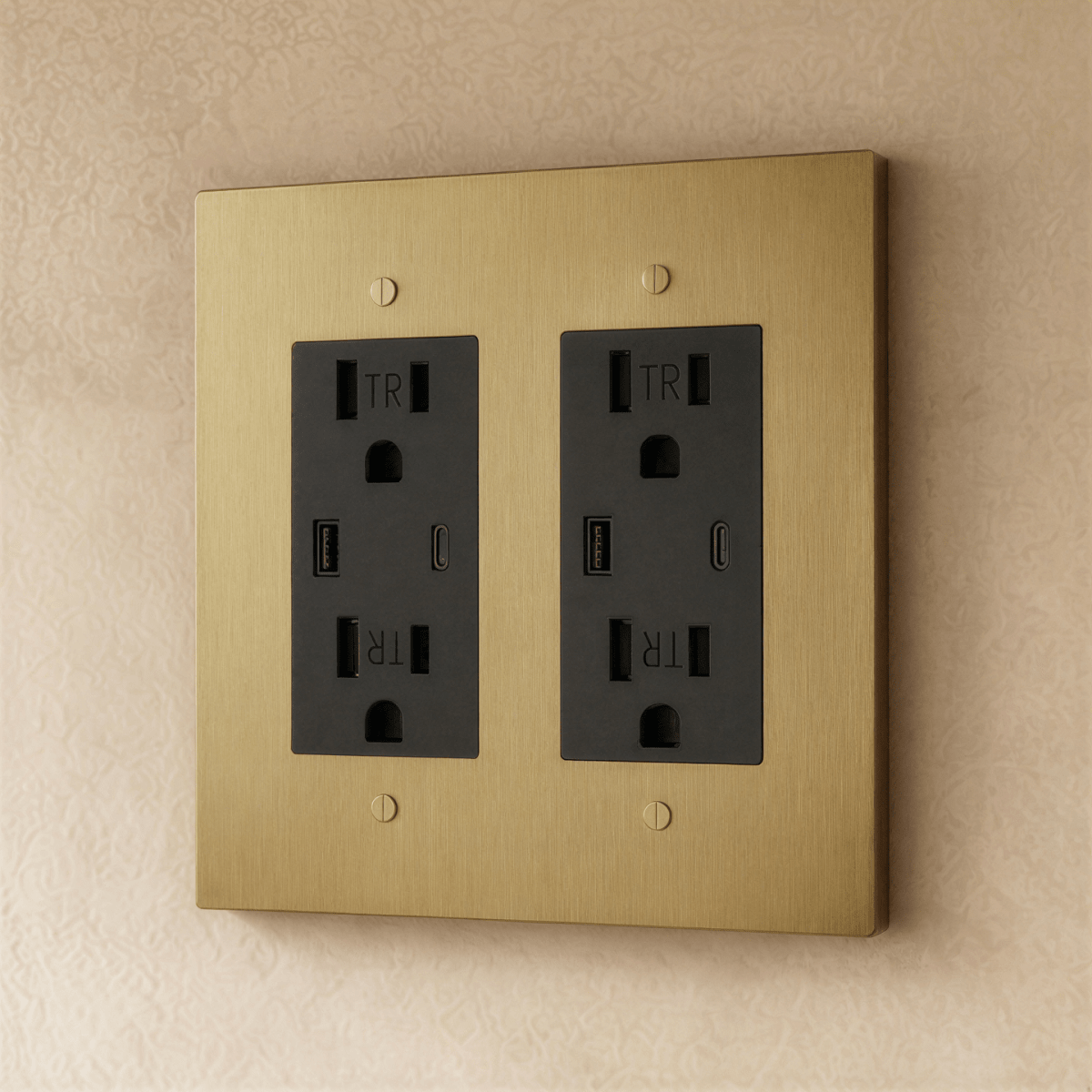 Residence Supply Brass Outlet 1 to 4 Gang electrical outlet with multiple socket configurations, made of durable brass.