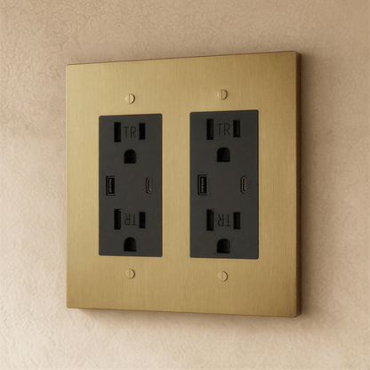 Residence Supply Brass Outlet 1 to 4 Gang electrical outlet with multiple socket configurations, made of durable brass.
