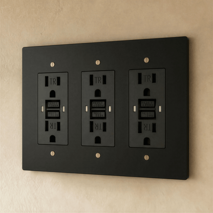 Brass outlet cover plate for 1 to 4 gang electrical outlets, Residence Supply, with polished brass finish and multiple socket openings