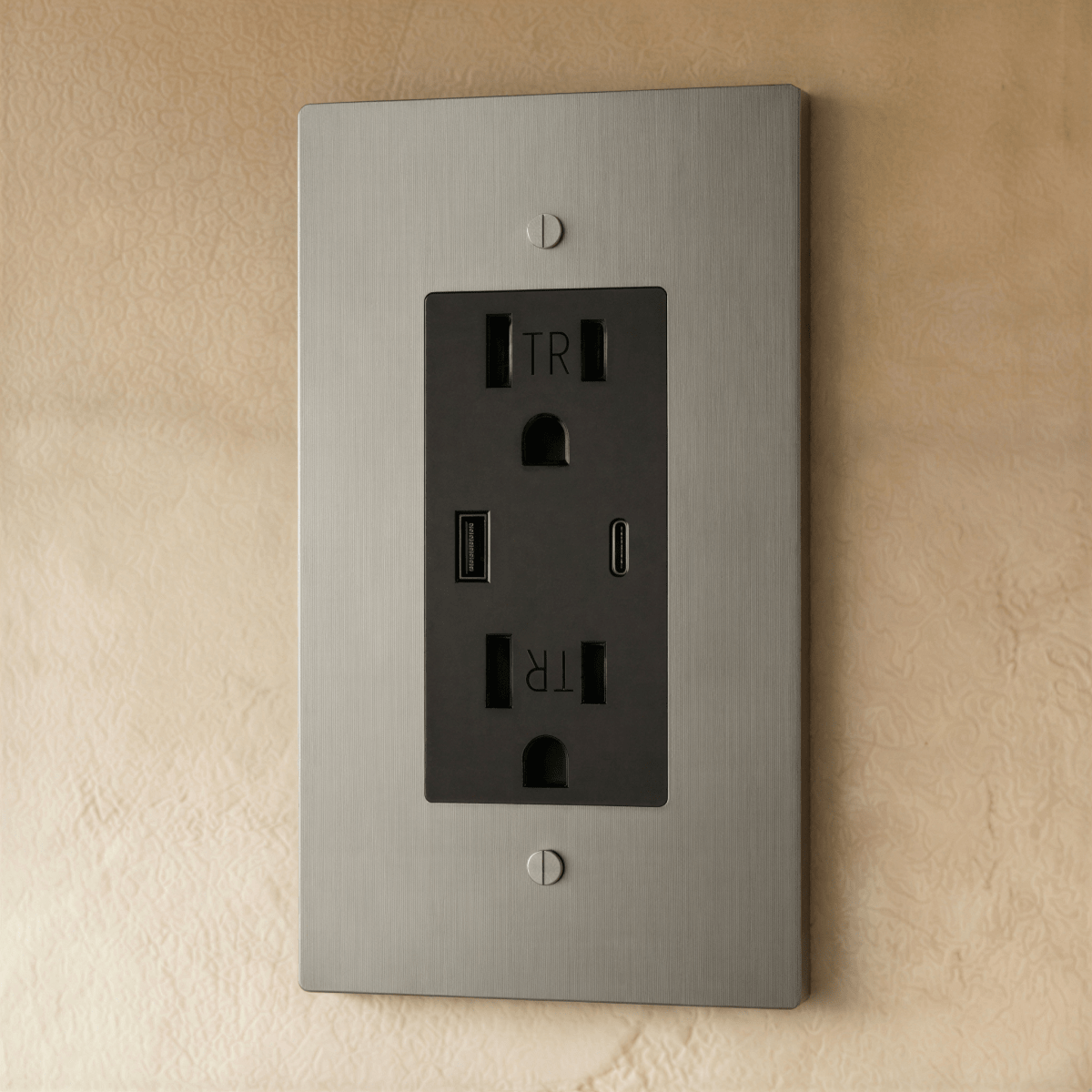 Residence Supply Brass Outlet 1 to 4 Gang electrical outlet with brass finish and multiple socket configurations.