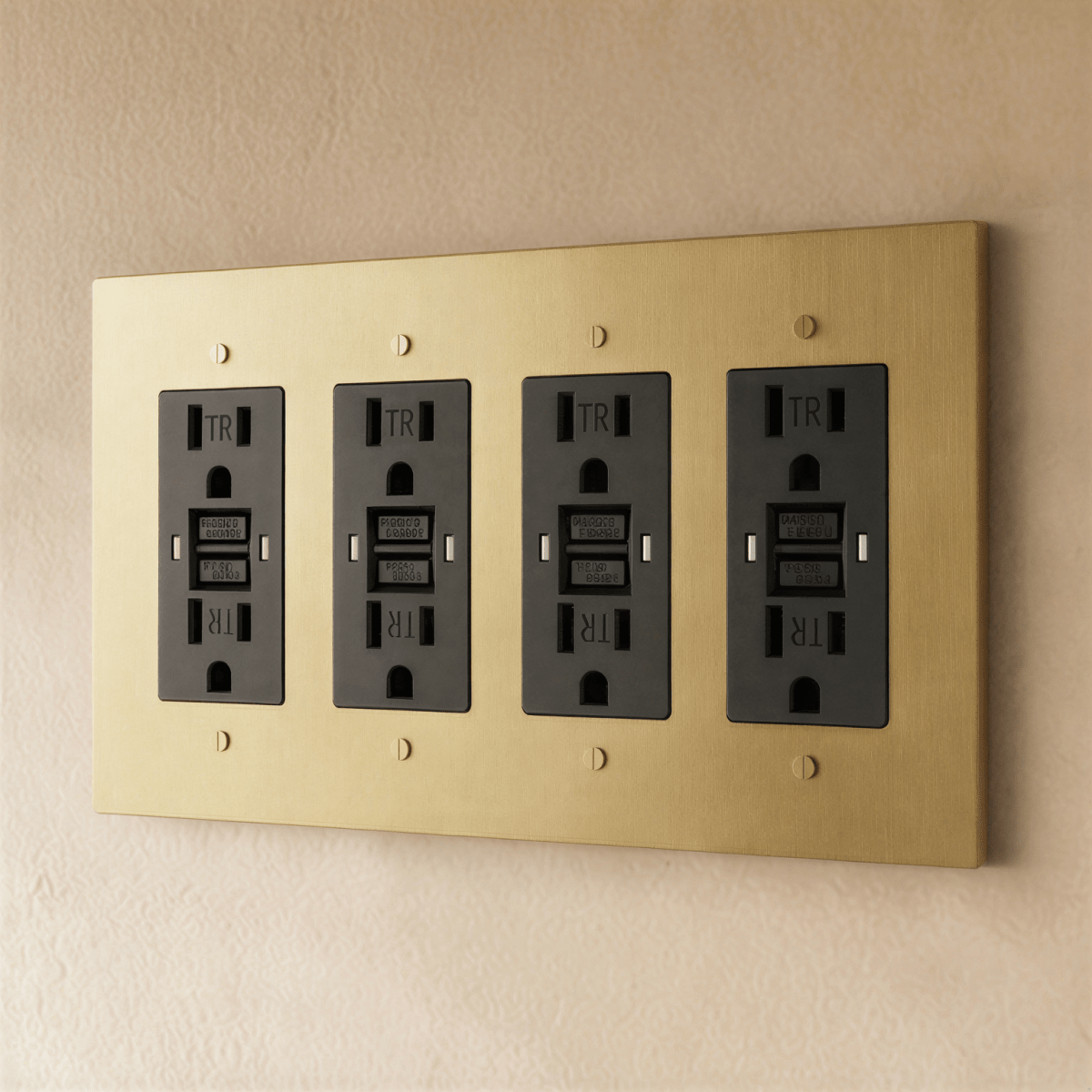 Residence Supply Brass Outlet 1 to 4 Gang electrical outlet with multiple sockets and brass finish, designed for versatile wiring setups.