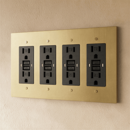 Residence Supply Brass Outlet 1 to 4 Gang electrical outlet with multiple sockets and brass finish, designed for versatile wiring setups.