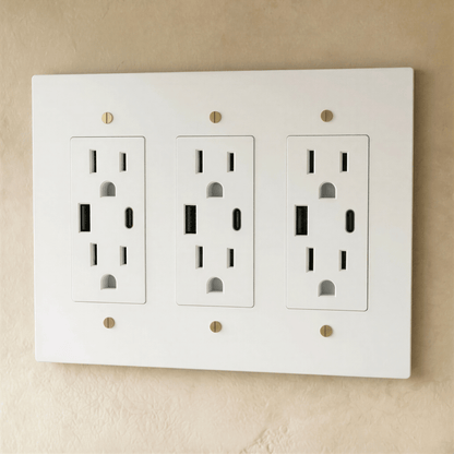 Residence Supply Brass Outlet 1 to 4 gang electrical switch with multiple toggle switches on a wall plate.