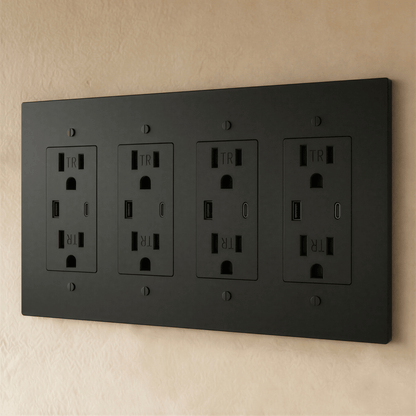 Residence Supply Brass Outlet 1 to 4 Gang electrical outlet with multiple socket openings for versatile power connections.