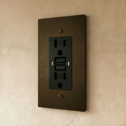 Residence Supply Brass Outlet 1 to 4 gang electrical outlet with brass finish and multiple socket options.