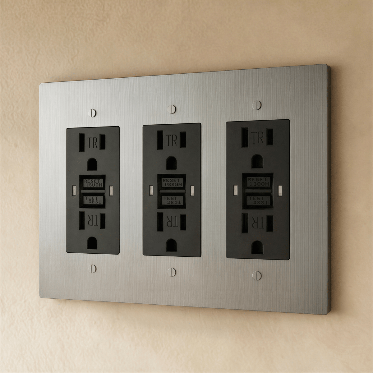 Residence Supply Brass Outlet 1 to 4 Gang, showing polished brass electrical outlet with multiple socket configurations.