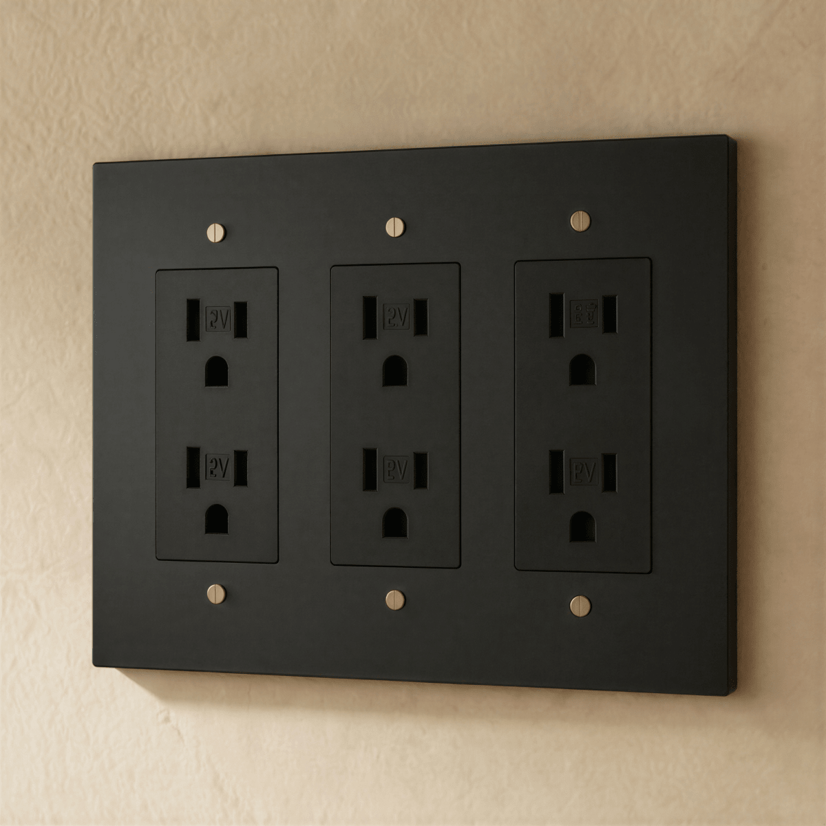Residence Supply Brass Outlet 1 to 4 Gang, durable electrical outlet with multiple sockets, suitable for residential and commercial use.