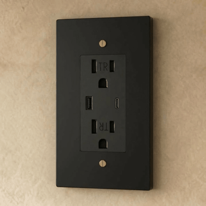 Residence Supply Brass Outlet 1 to 4 Gang electrical outlet with brass finish and multiple socket configurations.