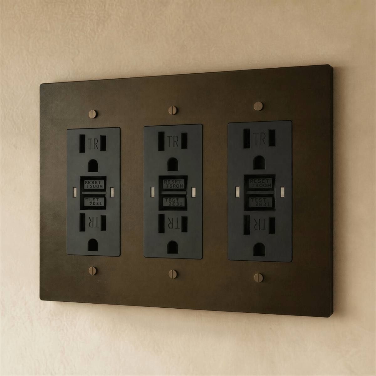Residence Supply Brass Outlet 1 to 4 gang electrical outlet with multiple socket options, sturdy brass construction, and sleek design.