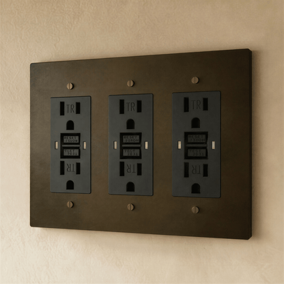Residence Supply Brass Outlet 1 to 4 gang electrical outlet with multiple socket options, sturdy brass construction, and sleek design.