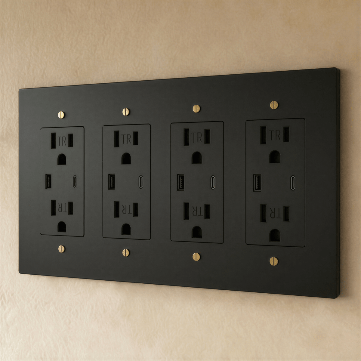 Residence Supply Brass Outlet 1 to 4 Gang electrical outlet with multiple socket slots and brass finish for durable electrical connections.