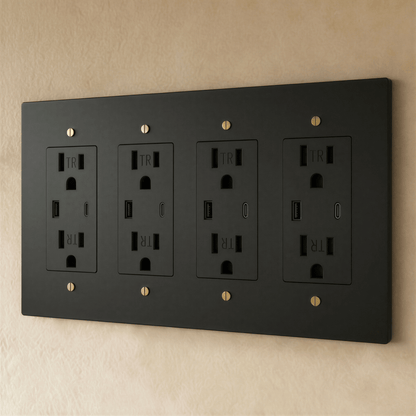 Residence Supply Brass Outlet 1 to 4 Gang electrical outlet with multiple socket slots and brass finish for durable electrical connections.