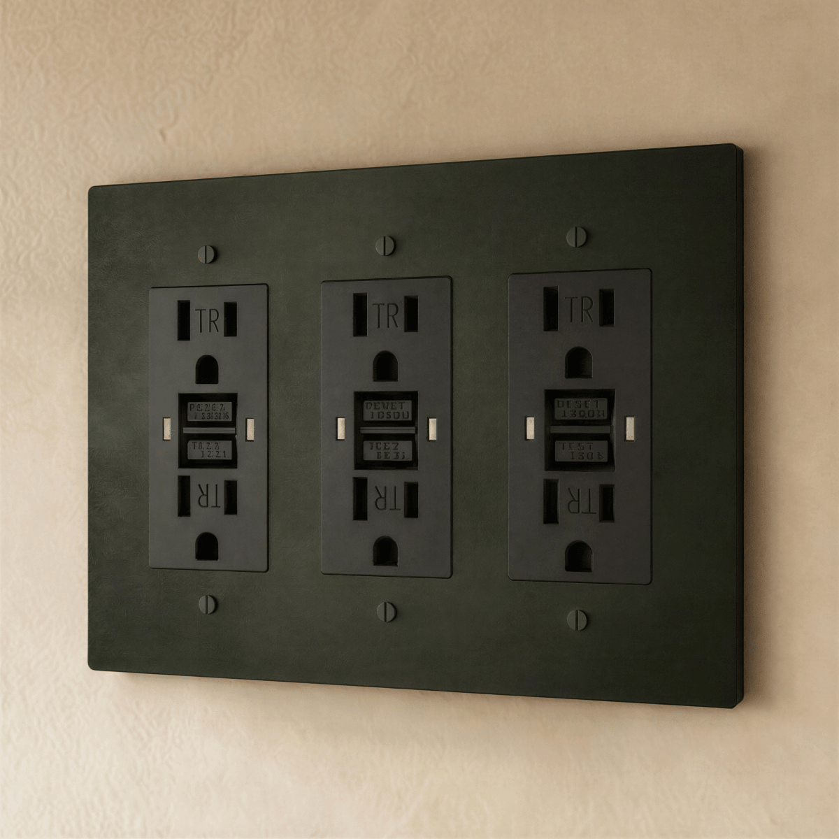 Residence Supply Brass Outlet 1 to 4 Gang electrical outlet with brass finish, showing multiple socket configurations on a wall plate.