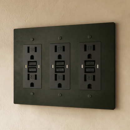 Residence Supply Brass Outlet 1 to 4 Gang electrical outlet with brass finish, showing multiple socket configurations on a wall plate.