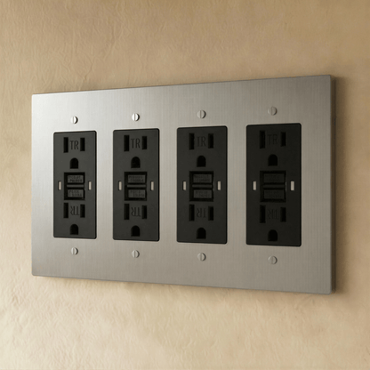 The Brass Outlet by Residence Supply, 1 to 4 gang electrical outlet with brass finish and multiple socket options.