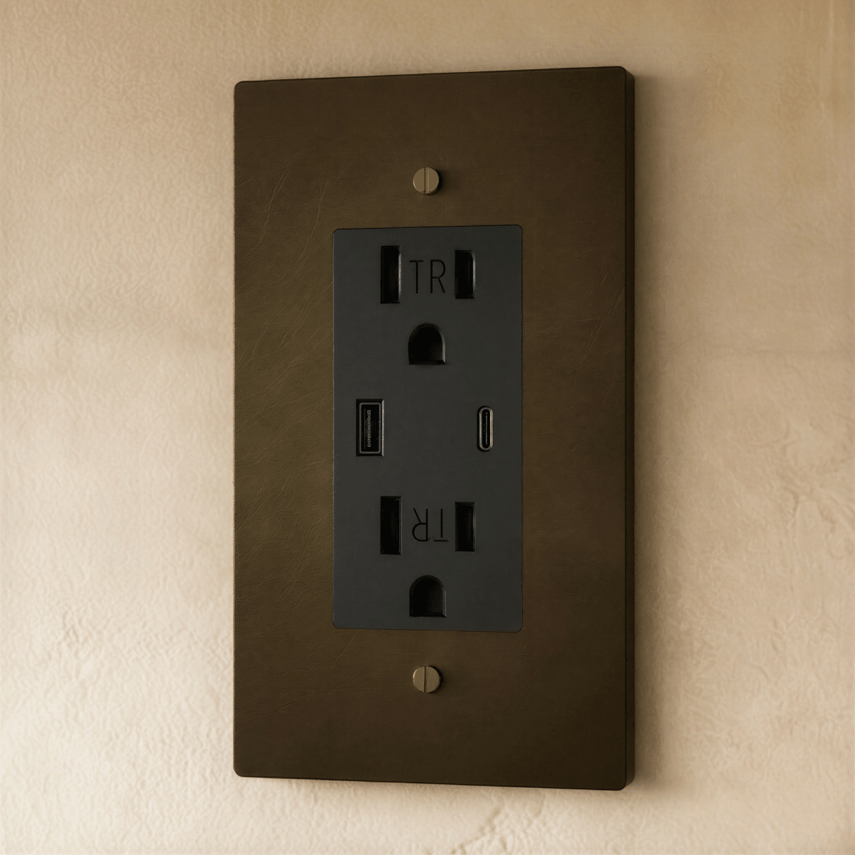 Residence Supply Brass Outlet 1 to 4 Gang electrical outlet with brass finish, showing multiple gang configurations and wiring details.