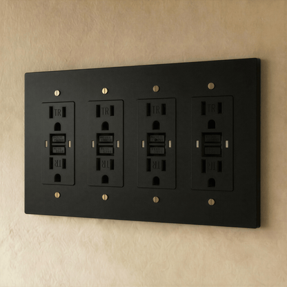 Residence Supply Brass Outlet 1 to 4 Gang electrical outlet with brass finish, multiple sockets, and secure mounting.