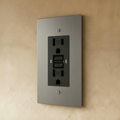 Residence Supply Brass Outlet 1 to 4 gang electrical outlet with brass finish, featuring multiple socket openings for versatile wiring.