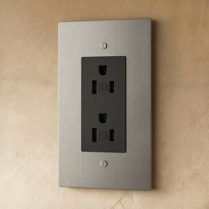 Residence Supply Brass Outlet 1 to 4 Gang electrical outlet with brass finish, showing multiple socket configurations and sleek design.