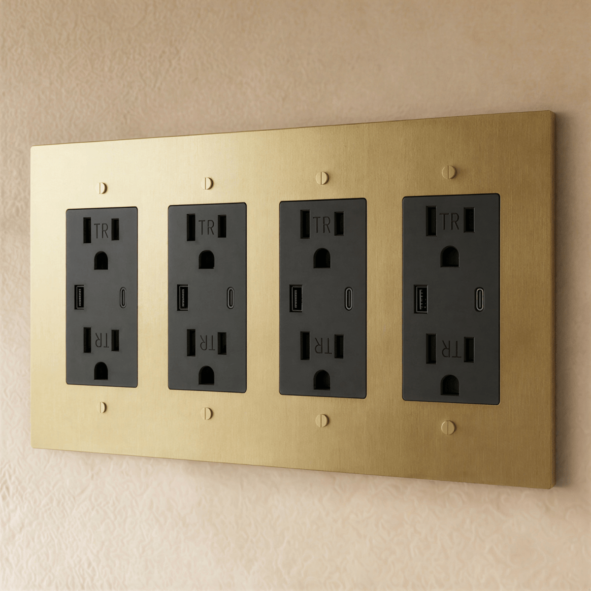 Residence Supply Brass Outlet 1 to 4 Gang electrical outlet with multiple sockets, brass finish, and durable design.