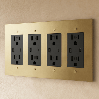 Residence Supply Brass Outlet 1 to 4 Gang electrical outlet with multiple sockets, brass finish, and durable design.