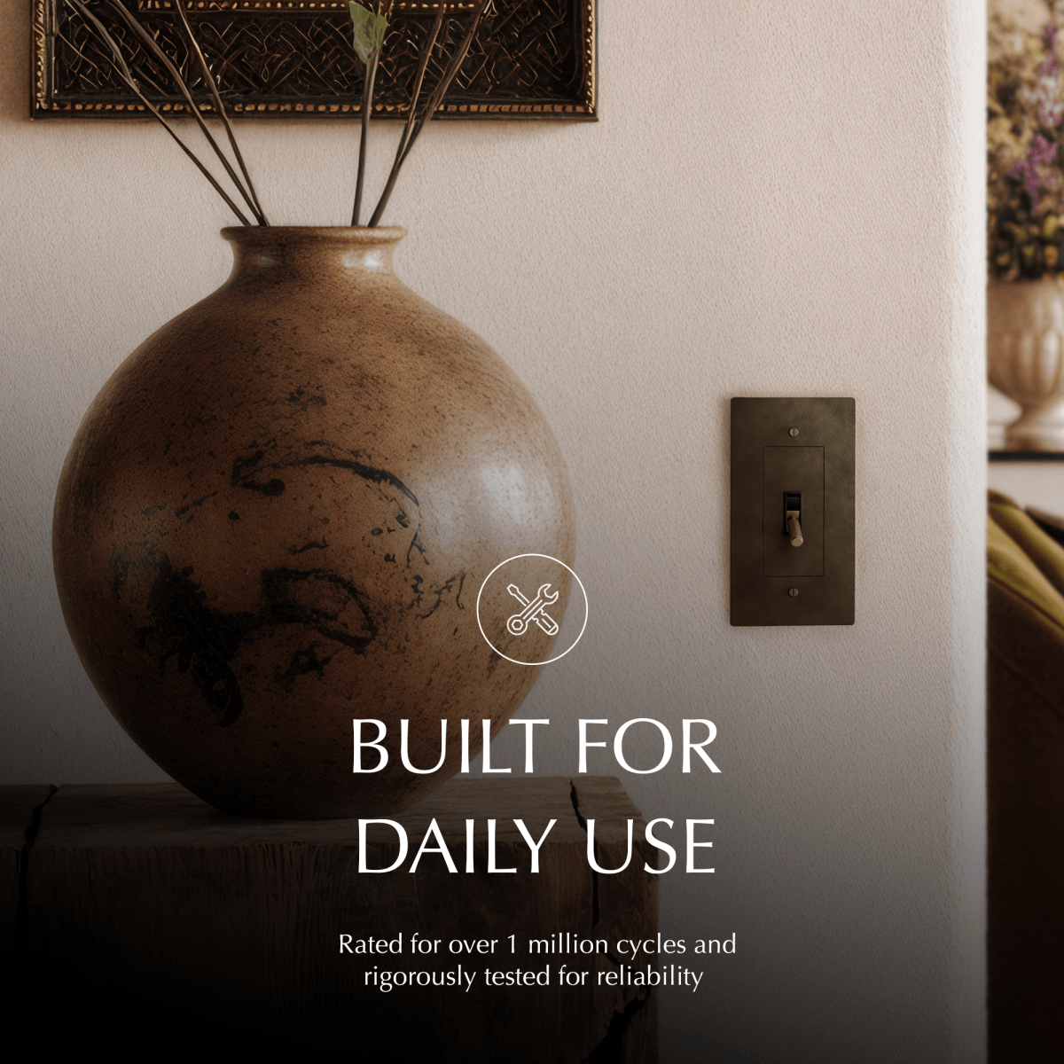 Residence Supply brass toggle switch with 1 to 5 gang options, shown installed on an electrical panel for versatile lighting control.