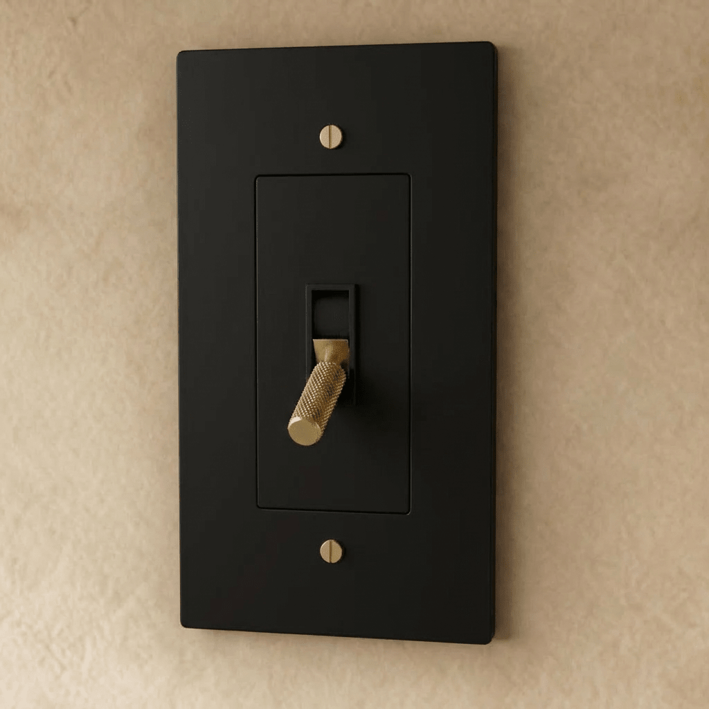 Brass toggle switch for 1 to 5 gang electrical control, Residence Supply brand, with metal toggle and mounting plate.