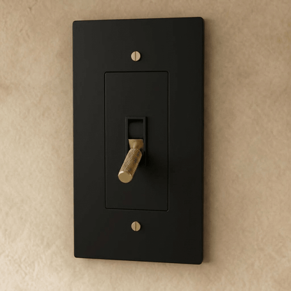 Brass toggle switch for 1 to 5 gang electrical control, Residence Supply brand, with metal toggle and mounting plate.